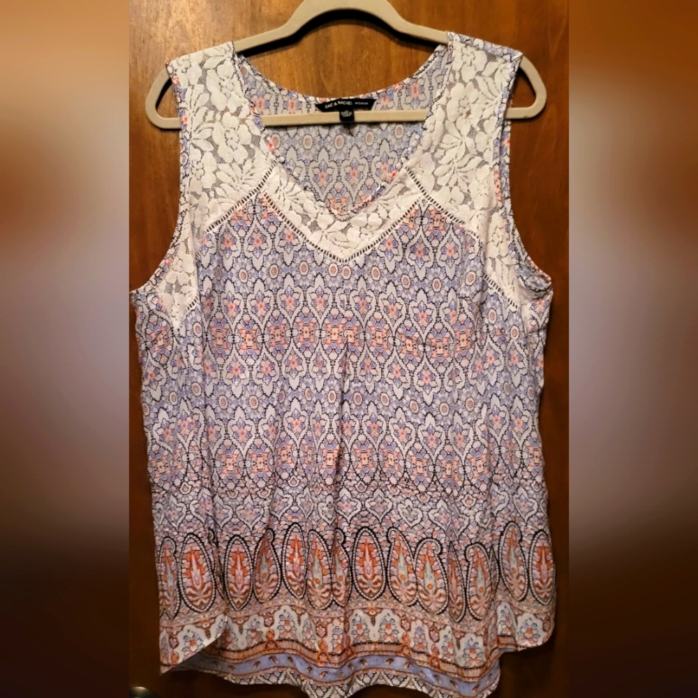 NEW Cream Multi Colored Zack & Rachel Blouse, 2X
